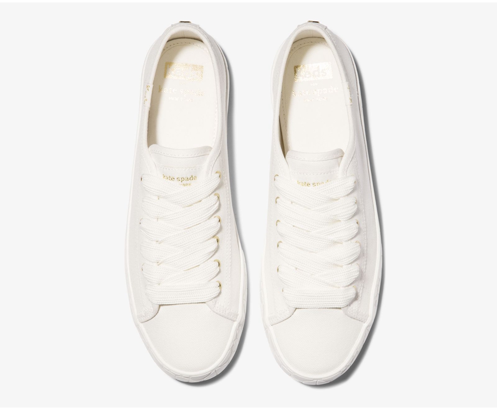 Womens Keds Sneakers - Kate Spade new york Kickstart Logo Foxing - White - 5340-GXLZO